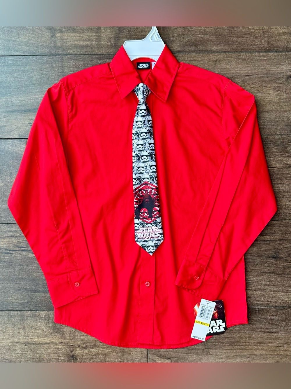 Star Wars Boys Red Dress Shirt Tie Set - Size M 10/12 - Darth Vader Stormtrooper